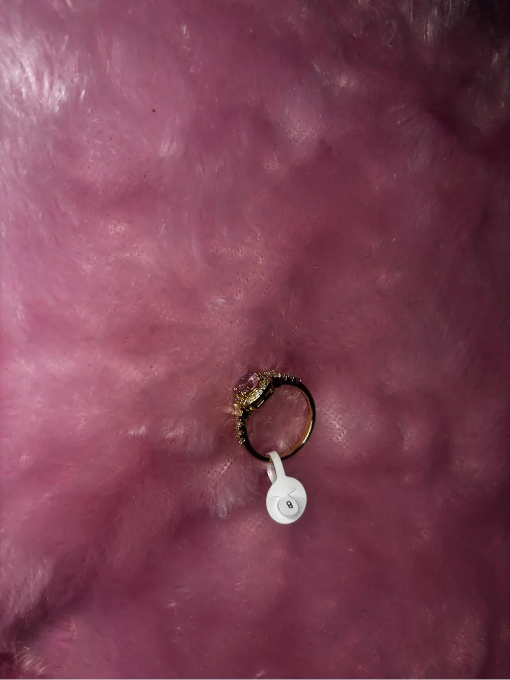 Gold Ring with Pink Center Stone and Halo Accent